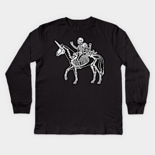 Happy Halloween Couple of Skeletons riding a Unicorn Kids Long Sleeve T-Shirt